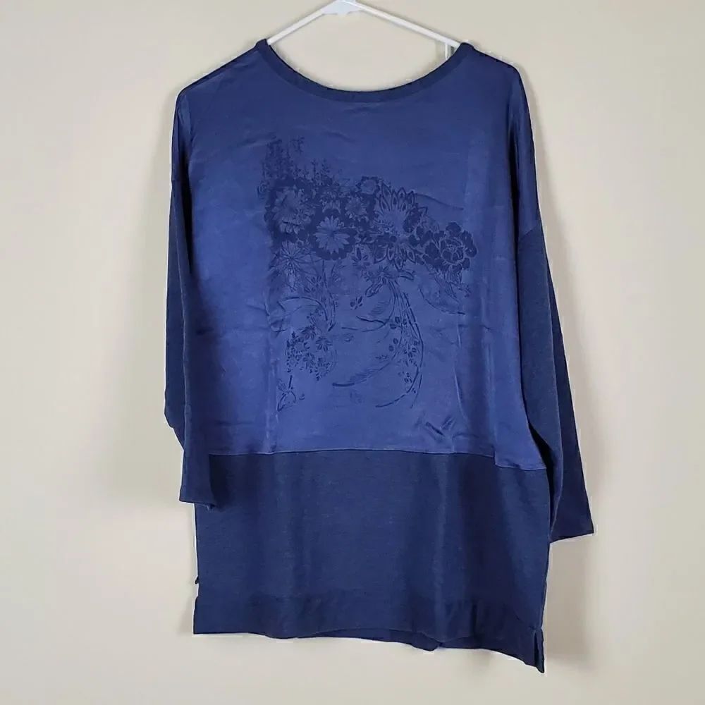 Soft Surroundings Blue Floral Long Sleeve Tunic PL
